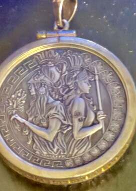 Ag 999 Fine Silver Greek Goddess Locket Pendant 1968 Owl